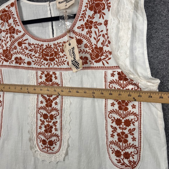 NEW Savanna Jane Embroidered Lace Trim White Cotton Boho Tunic Top Plus Size 1X - Picture 5 of 9